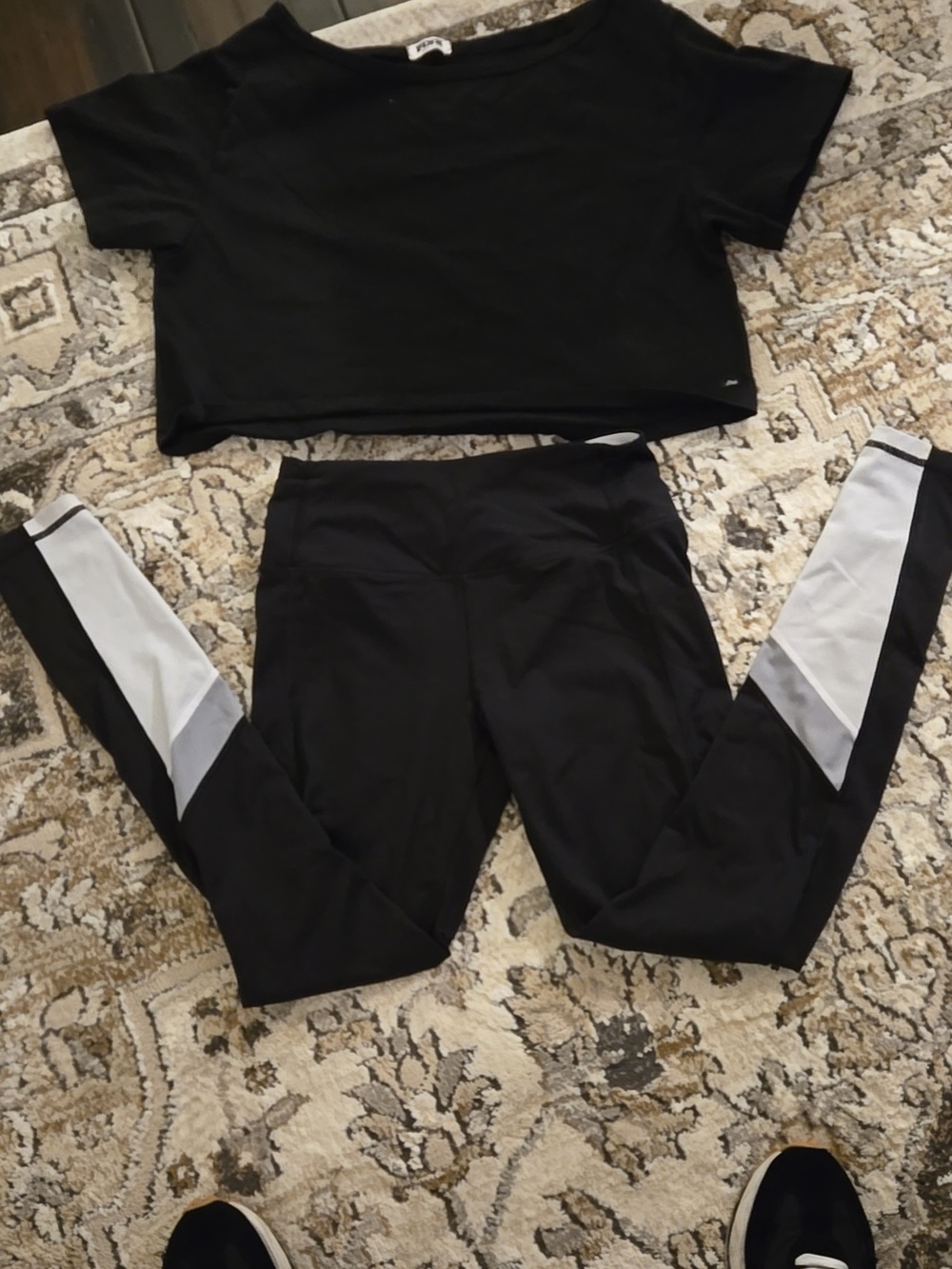 Victoria's Secret Black Leggings with White & Gray Side Panels
